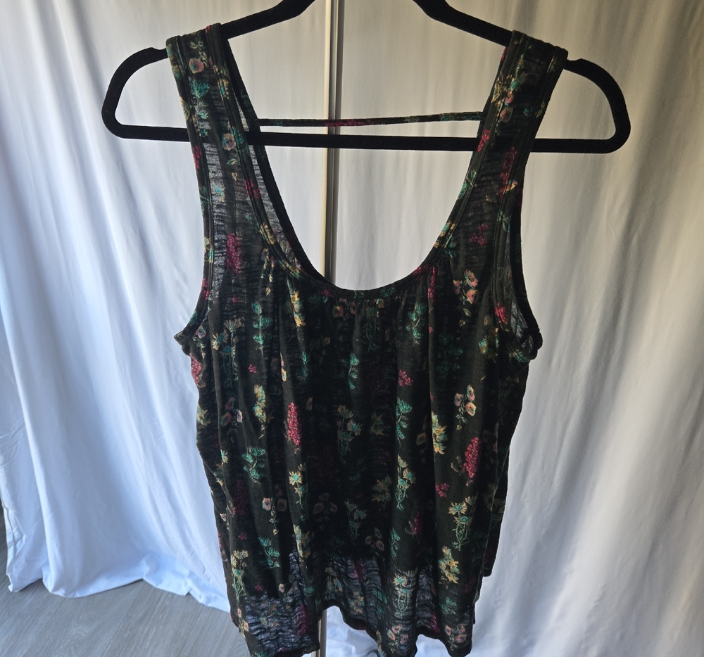 NATURAL LIFE Black Floral Tank with Teal, Pink and Yellow Accents